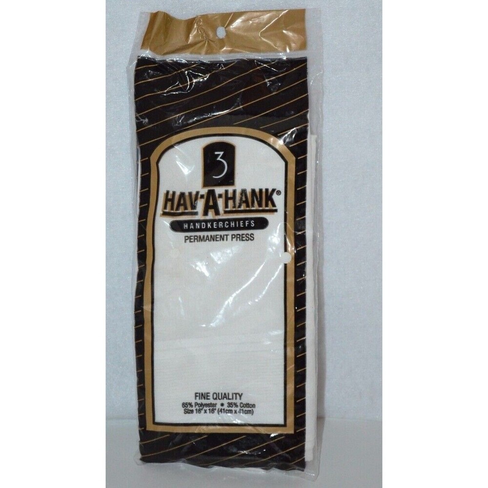 HAV-A-HANK Package of 3 Permanent Press Handkerchiefs White 16" x 16" New NIP
